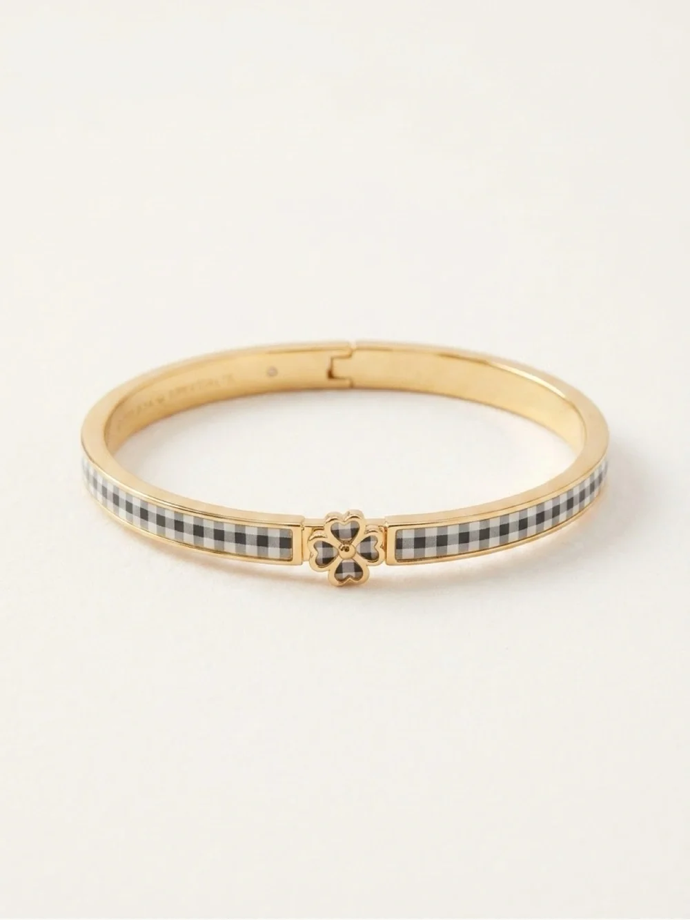 kate spade Gold Bangle with Black and White Gingham Clover